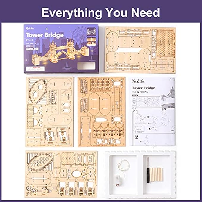 3D WOODEN PUZZLES FOR ADULTS TOWER BRIDGE WITH LIGHTS ARCHITECTURE MODEL AND BUILDING KIT(TG412) - Image 4